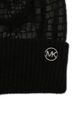 Michael Michael Kors Logo Charm Ribbed Trim Croc-Embossed Beanie - Black