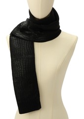 Michael Michael Kors Logo Charm Ribbed Trim Croc-Embossed Scarf - Black