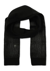 Michael Michael Kors Logo Charm Ribbed Trim Croc-Embossed Scarf - Black