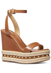 Michael Michael Kors Mmk Leighton Ankle-Strap Espadrille Platform Wedge Sandals - Optic White