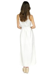 Michael Michael Kors Petite Belted Button-Down Linen Maxi Dress - White