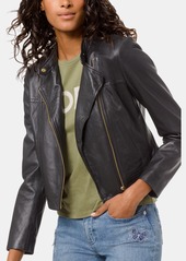 Michael Michael Kors Petite Leather Moto Jacket - Black/Gold
