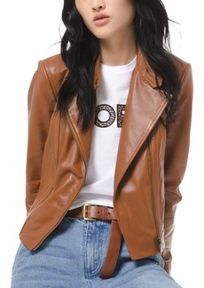 Michael Michael Kors Women's Leather Moto Jacket - Luggage