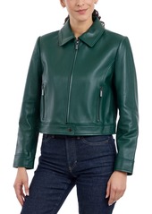 Michael Michael Kors Petite Zip-Front Leather Coat - Dark Emerald