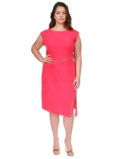 Michael Michael Kors Plus Size Astor Studded Side-Slit Midi Dress - Deep Pink
