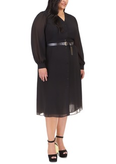 Michael Michael Kors Plus Size Belted Button-Up Kate Dress - Black