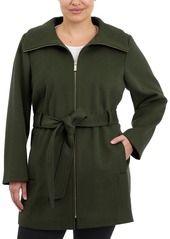 Michael Michael Kors Plus Size Belted Zip-Front Coat, Created for Macy's - Dark Camel