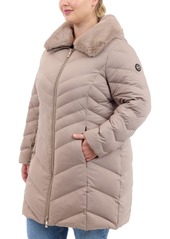 Michael Michael Kors Plus Size Faux-Fur-Collar Packable Puffer Coat, Created for Macy's - Black