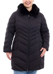 Michael Michael Kors Plus Size Faux-Fur-Collar Packable Puffer Coat, Created for Macy's - Black