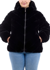 Michael Michael Kors Plus Size Hooded Faux-Fur Coat - Black