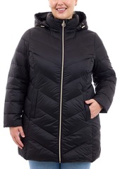 Michael Michael Kors Plus Size Hooded Packable Down Puffer Coat, Created for Macy's - Black