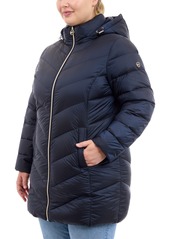 Michael Michael Kors Plus Size Hooded Packable Down Puffer Coat, Created for Macy's - Black