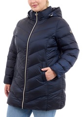 Michael Michael Kors Plus Size Hooded Packable Down Puffer Coat, Created for Macy's - Black