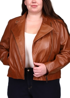 Michael Michael Kors Plus Size Leather Moto Jacket - Luggage