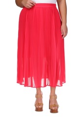 Michael Michael Kors Plus Size Pull-On Pleated Midi Skirt - Deep Pink