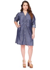 Michael Michael Kors Plus Size Ruched-Front Shirtdress - Indigo Rinse Wash