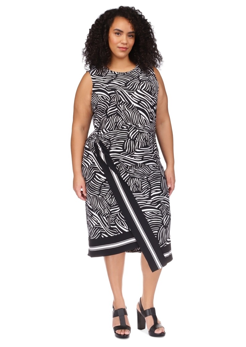 Michael Michael Kors Plus Size Zebra-Print Faux Wrap Midi dress - Black/white