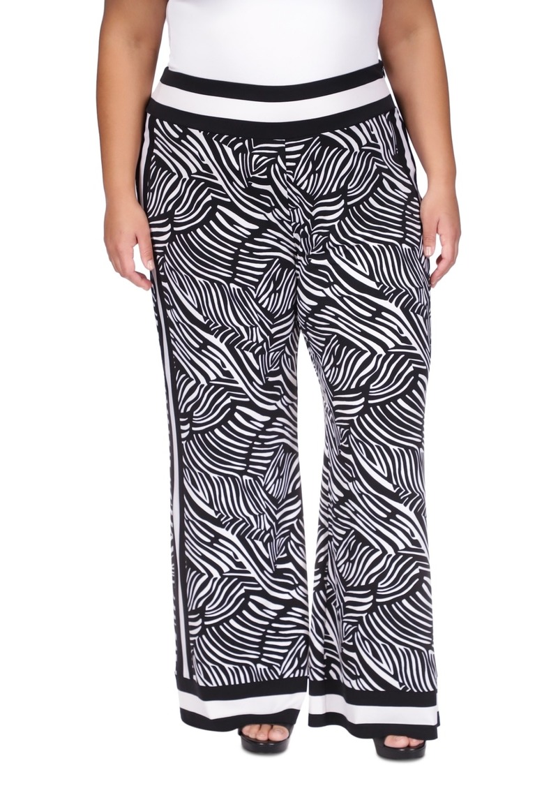 Michael Michael Kors Plus Size Zebra-Print Striped-Border Pants - Black/white