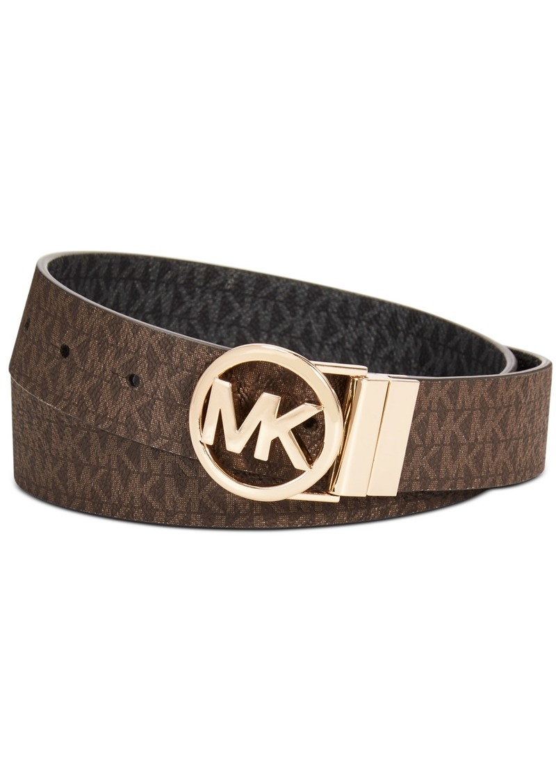 Michael Michael Kors Reversible Logo with Logo Buckle Belt - Chocolate/Black/Gold