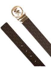 Michael Michael Kors Reversible Logo with Logo Buckle Belt - Chocolate/Black/Gold