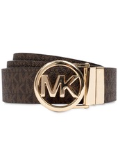 Michael Michael Kors Reversible Logo with Logo Buckle Belt - Chocolate/Black/Gold