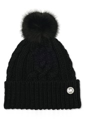 Michael Michael Kors Soft Knit Tangled Aran Cuff Pom Beanie - Black