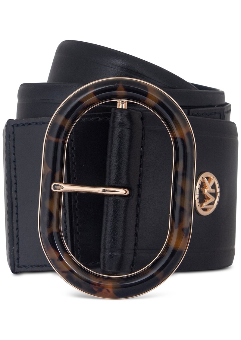 Michael Michael Kors Women's Animal-Print-Buckle Leather Belt - Black/gold