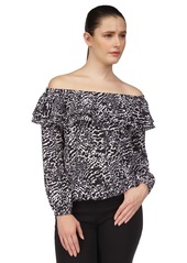 Michael Michael Kors Women's Animal-Print Off-The-Shoulder Top - White/ Black