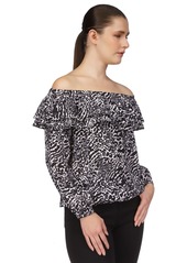 Michael Michael Kors Women's Animal-Print Off-The-Shoulder Top - White/ Black