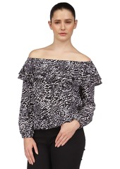 Michael Michael Kors Women's Animal-Print Off-The-Shoulder Top - White/ Black