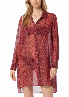 Michael Michael Kors Women's Animal-Print Sheer Cover-Up Shirt - Red