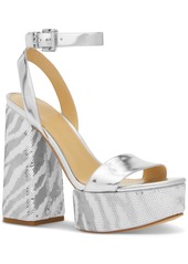 Michael Michael Kors Women's Ashton Zebra Sequin High Heel Platform Sandals - Optic White/ Silver