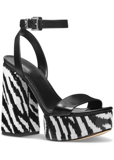 Michael Michael Kors Women's Ashton Zebra Sequin High Heel Platform Sandals - Black/ Optic White