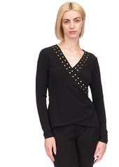 Michael Michael Kors Women's Astor Studded Faux-Wrap Top - Black