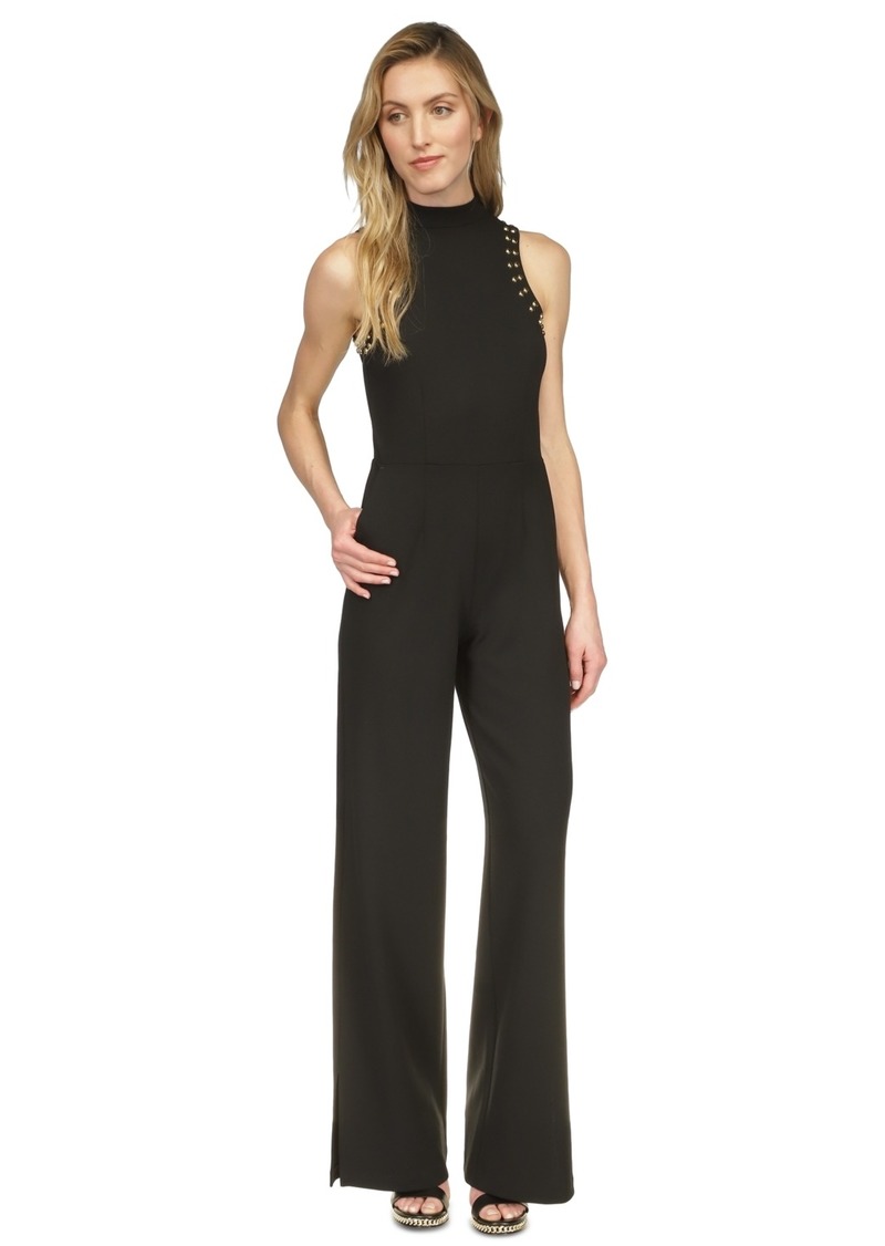 Michael Michael Kors Women's Astor Studded Sleeveless Mock-Neck Jumpsuit - Black