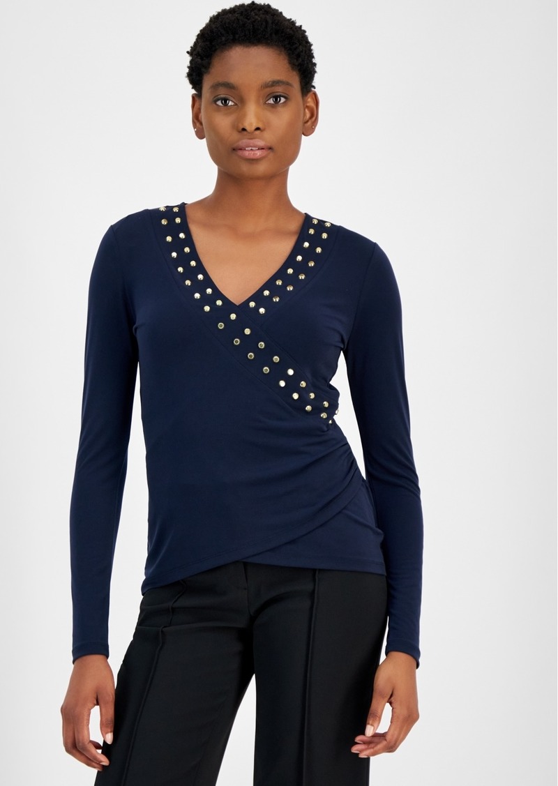 Michael Michael Kors Women's Astor Studded Surplice Top - Admiral