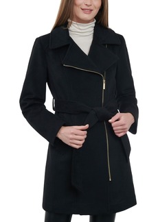 Michael Michael Kors Women's Asymmetric Wool Blend Wrap Coat - Black