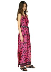 Michael Michael Kors Women's Belted Floral-Print Maxi Dress - Cerise