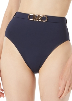 Michael Michael Kors Women's Belted High-Waist Bikini Bottoms - Navy