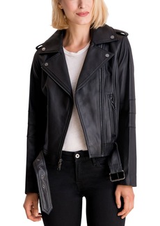 Michael Michael Kors Women's Belted Leather Moto Coat, Created for Macy's - Black