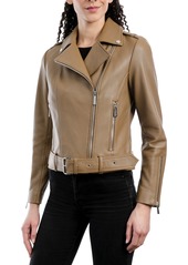 Michael Michael Kors Women's Belted Leather Moto Coat, Created for Macy's - Husk