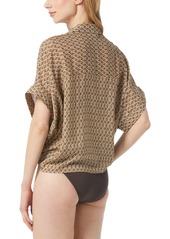 Michael Michael Kors Women's Camp Shirt Swim Cover-Up - Brown Multi