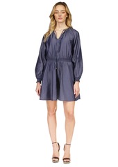 Michael Michael Kors Women's Chain-Neck Smocked-Waist Tie-Neck Mini Dress - Indigo Rinse