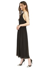 Michael Michael Kors Women's Chain-Strap Satin Pleated Maxi Dress - Black