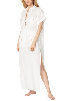 Michael Michael Kors Women's Cotton High-Slit Utility Cover-Up Dress - White