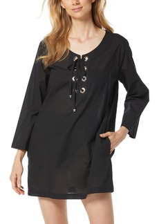 Michael Michael Kors Women's Cotton Lace-Up Cover-Up Dress - Black