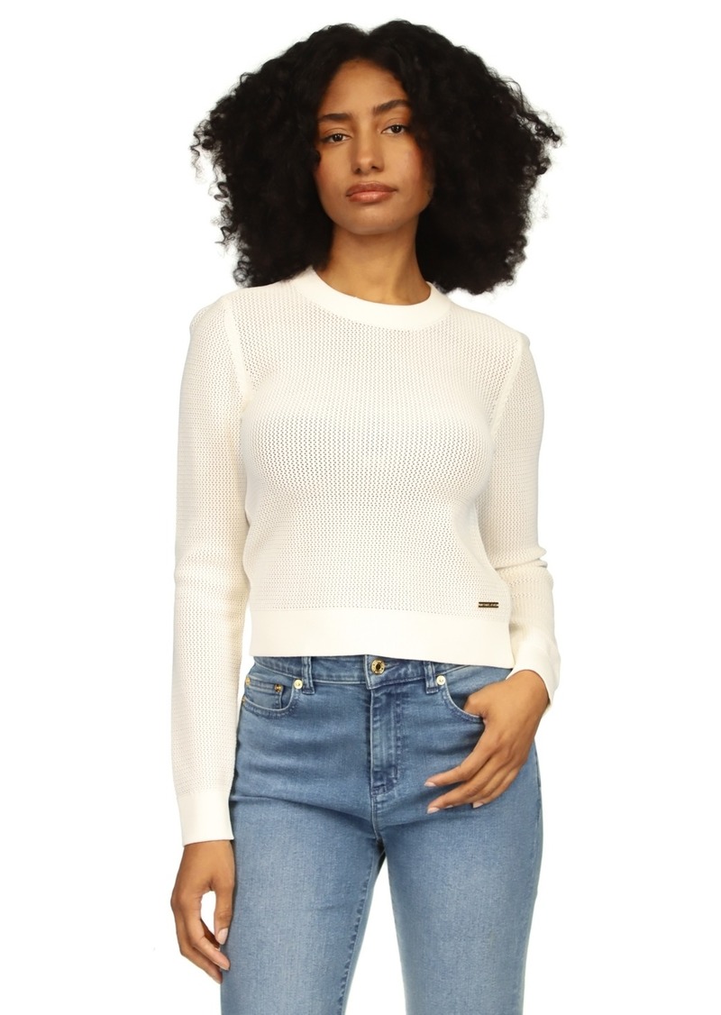 Michael Michael Kors Women's Crewneck Mesh Sweater - White