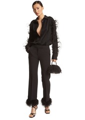 Michael Michael Kors Women's Cropped Detachable Feather Trim Stretch Crepe Pants - Black