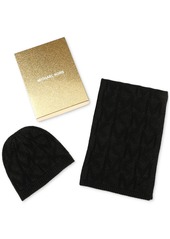 Michael Michael Kors Women's Debossed Knit Metallic Beanie & Scarf Set - Black