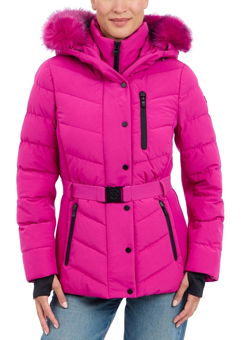 Michael Michael Kors Womens Detail Back Hooded Puffer Coat, Created for Macys - Fuchsia